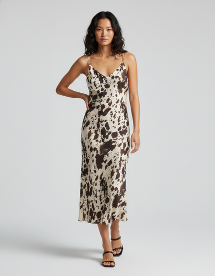 Jupe Satin Imprimé Animal Midi Fluide