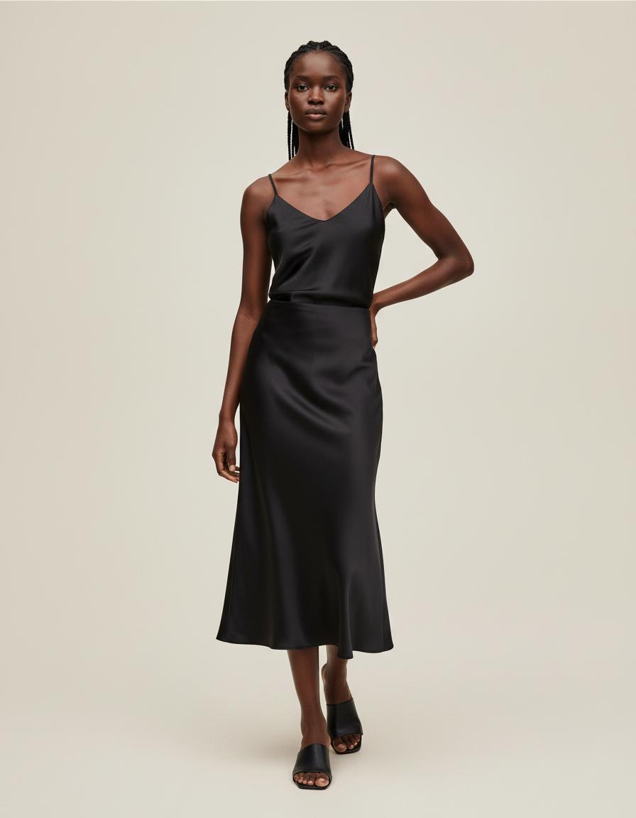 Jupe Satin Noire Fluide Élégante Raffinée