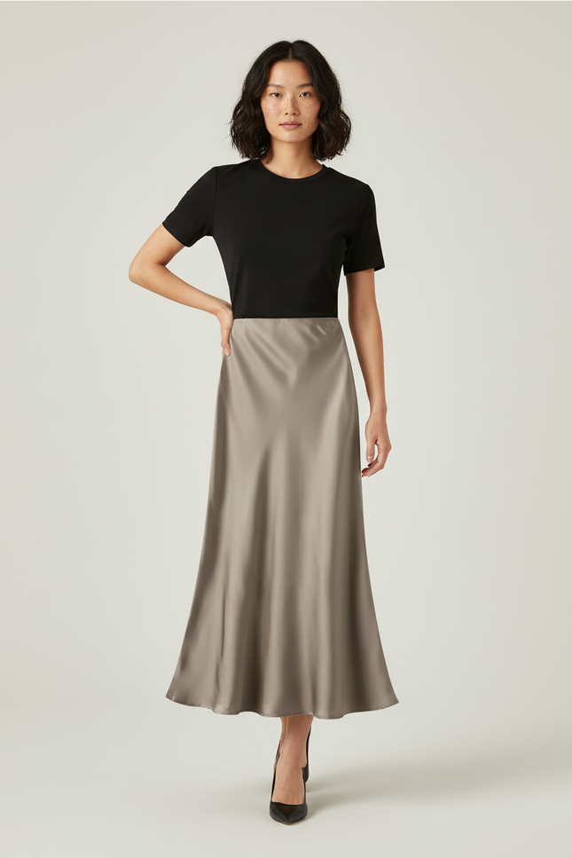 Jupe Beige Doré Satiné