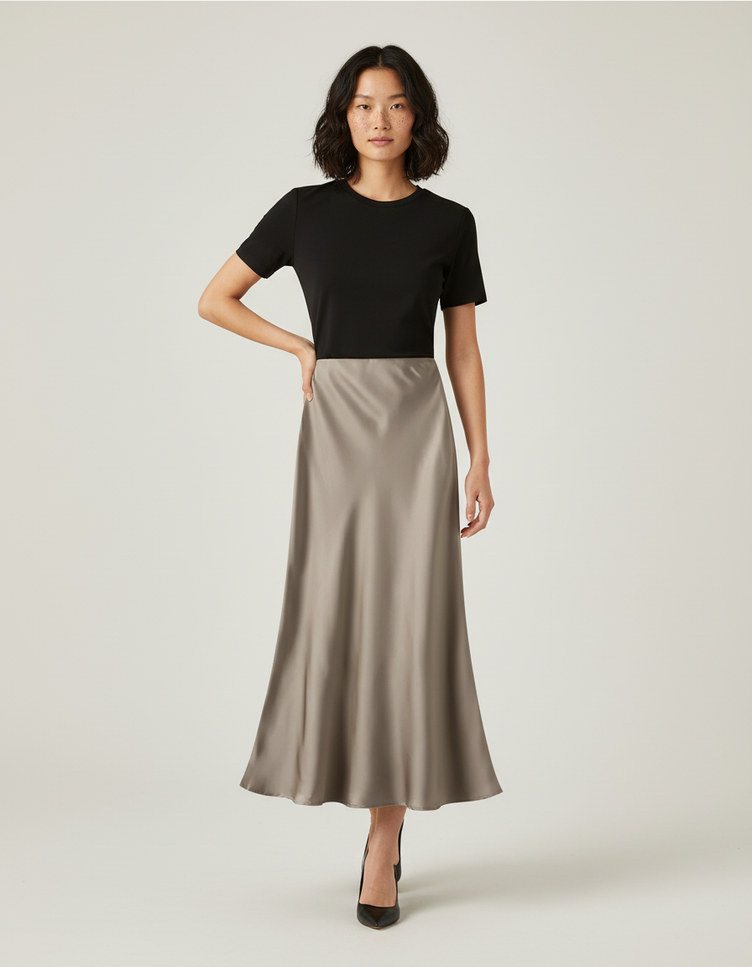 Jupe Beige Doré Satiné