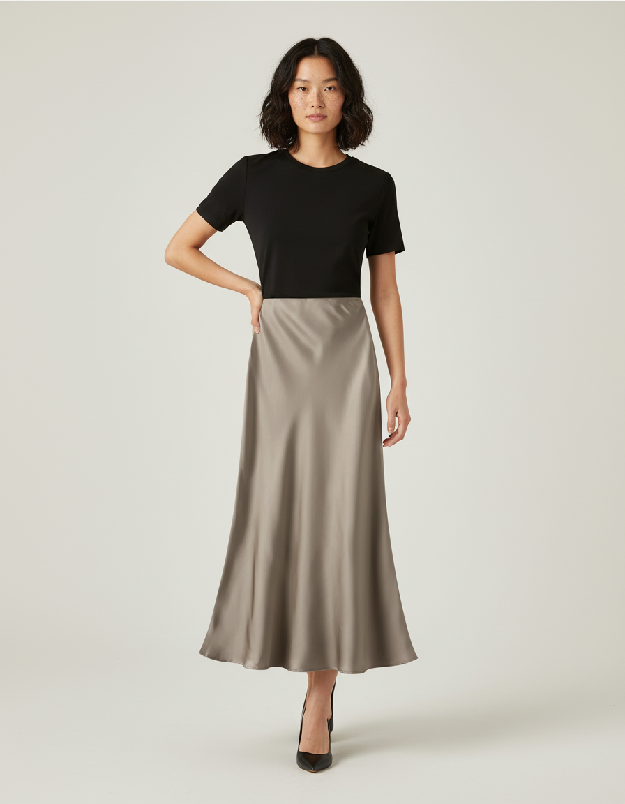 Jupe Beige Doré Satiné