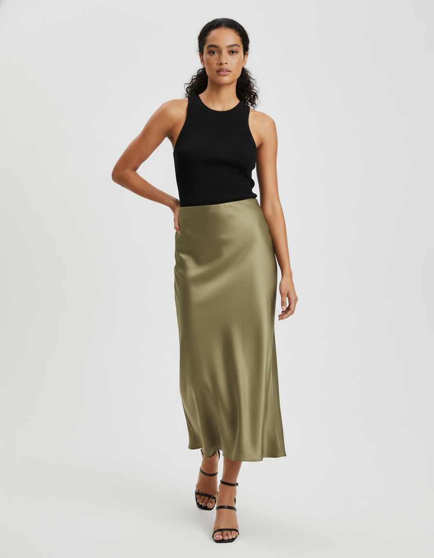 Jupe Satin Vert Kaki
