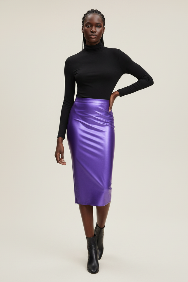 Jupe Crayon Satin Taille Haute