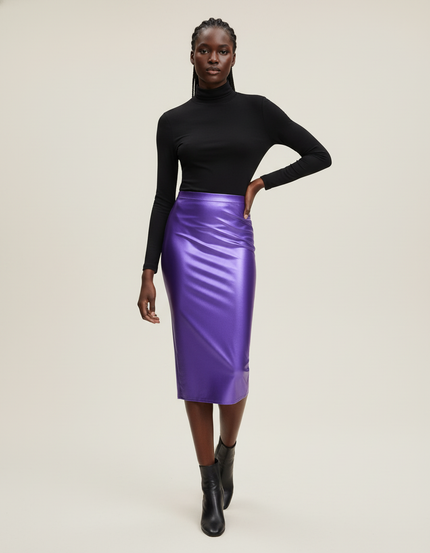 Jupe Crayon Satin Taille Haute