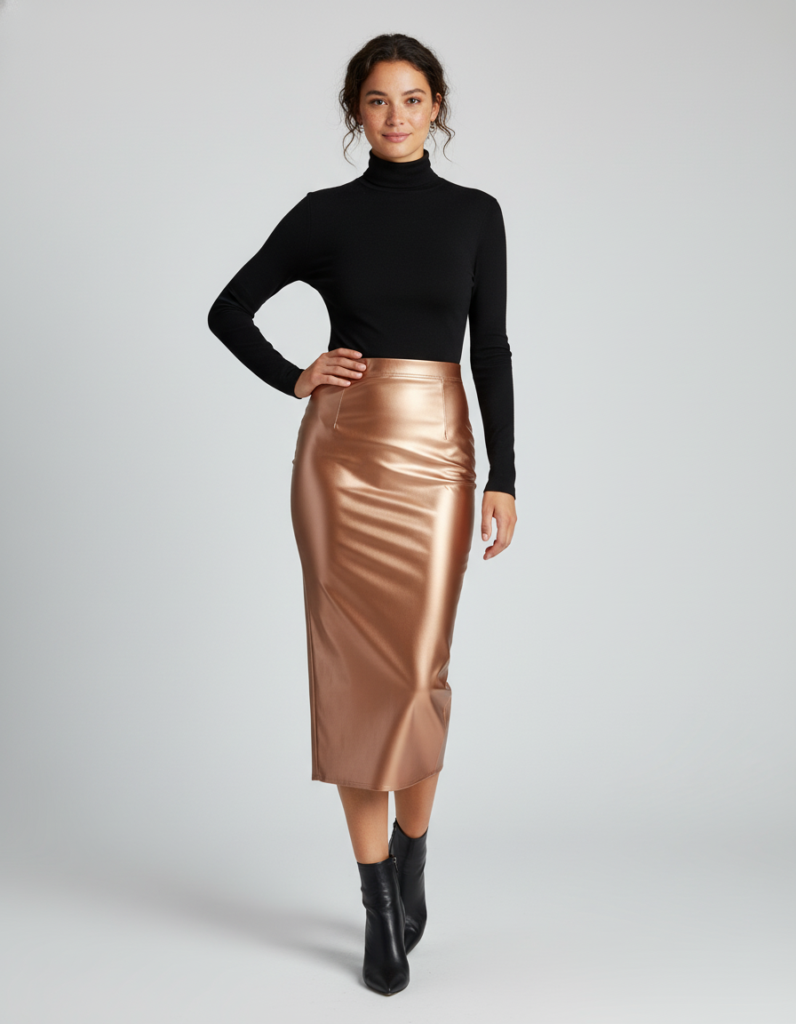 Jupe Satin Bronze Brillante Chic