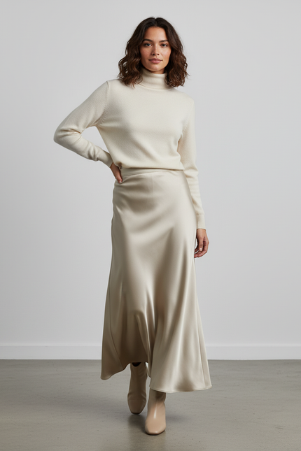 Jupe Longue Satin Creme