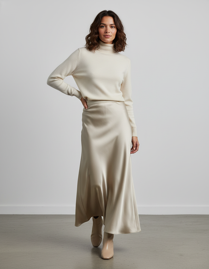Jupe Longue Satin Creme