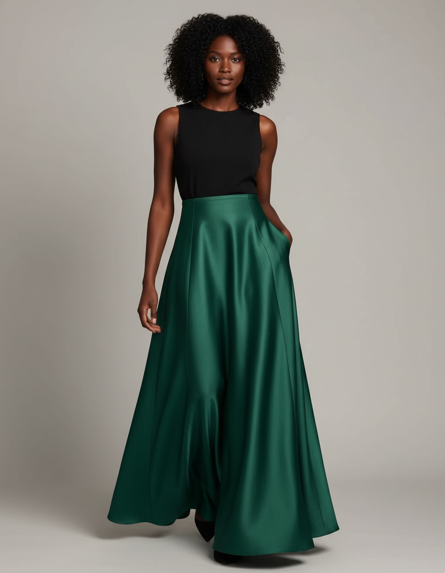 Jupe Satin Vert Sapin