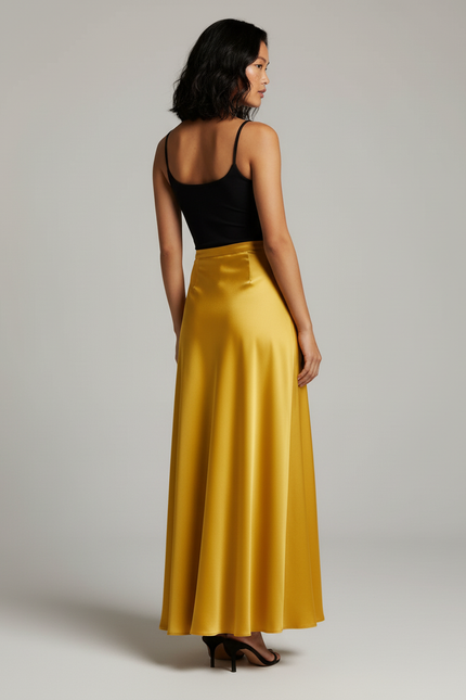 Jupe Longue Satin Jaune