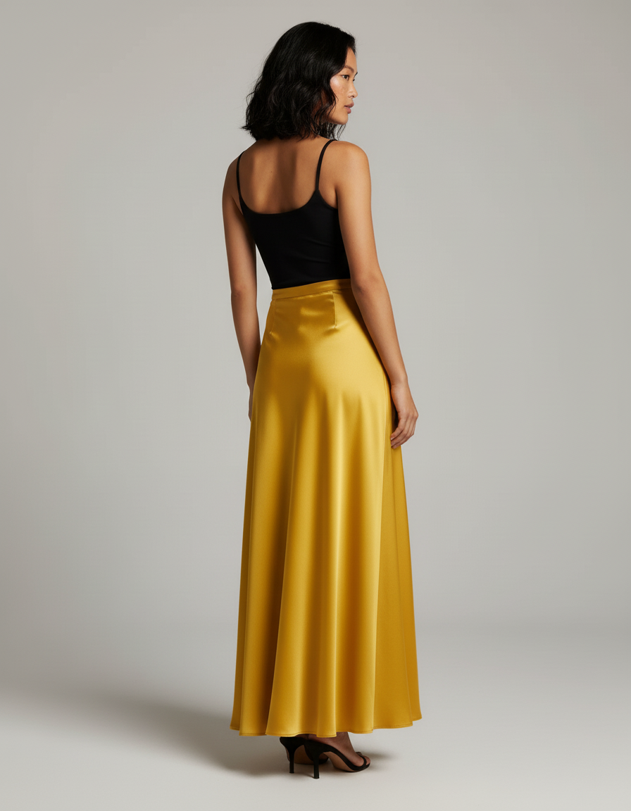 Jupe Longue Satin Jaune