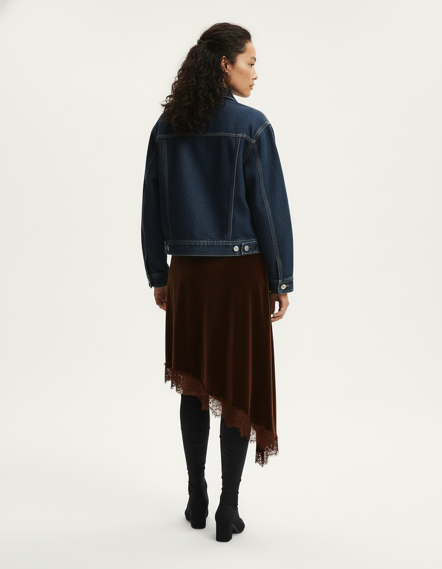 Jupe Satin Marron Dentelle Chic