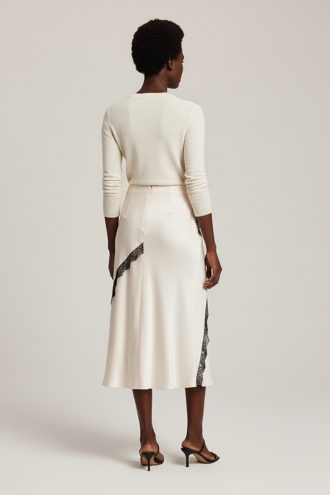 Jupe Satin Et Dentelle Courte Asymetrique Portefeuille