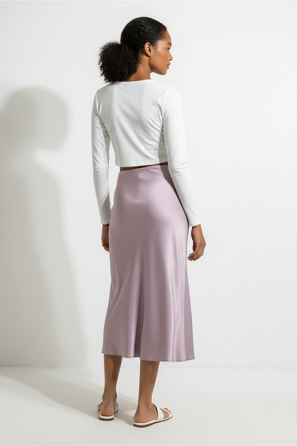 Jupe Midi Évasée En Satin Mauve