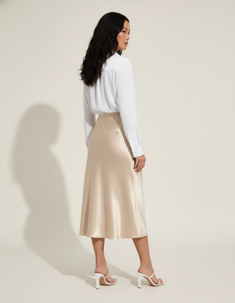 Jupe Droite Genoux Satin