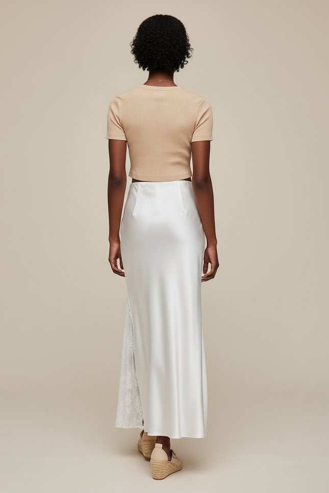 Jupe De Soirée Satin Longue Avec Fente Coté