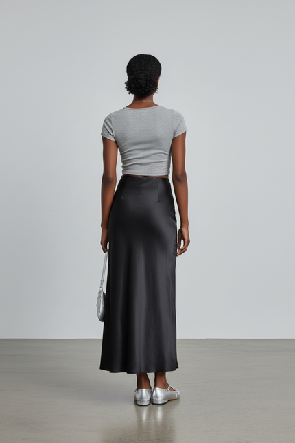 Jupe Satinée Noire Taille Élastique