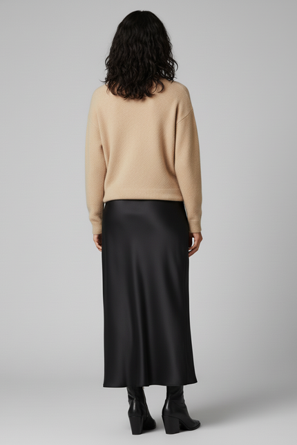 Jupe Satin Noir Fendue