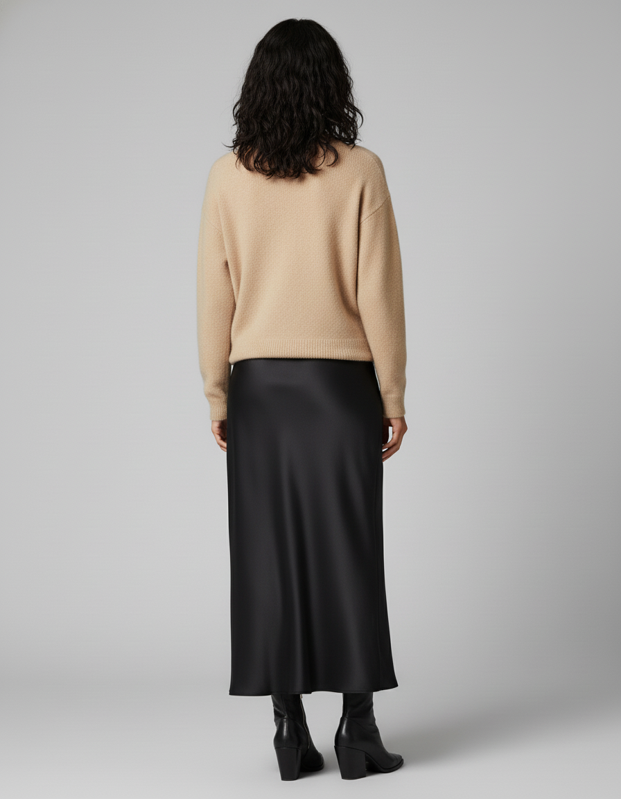 Jupe Satin Noir Fendue