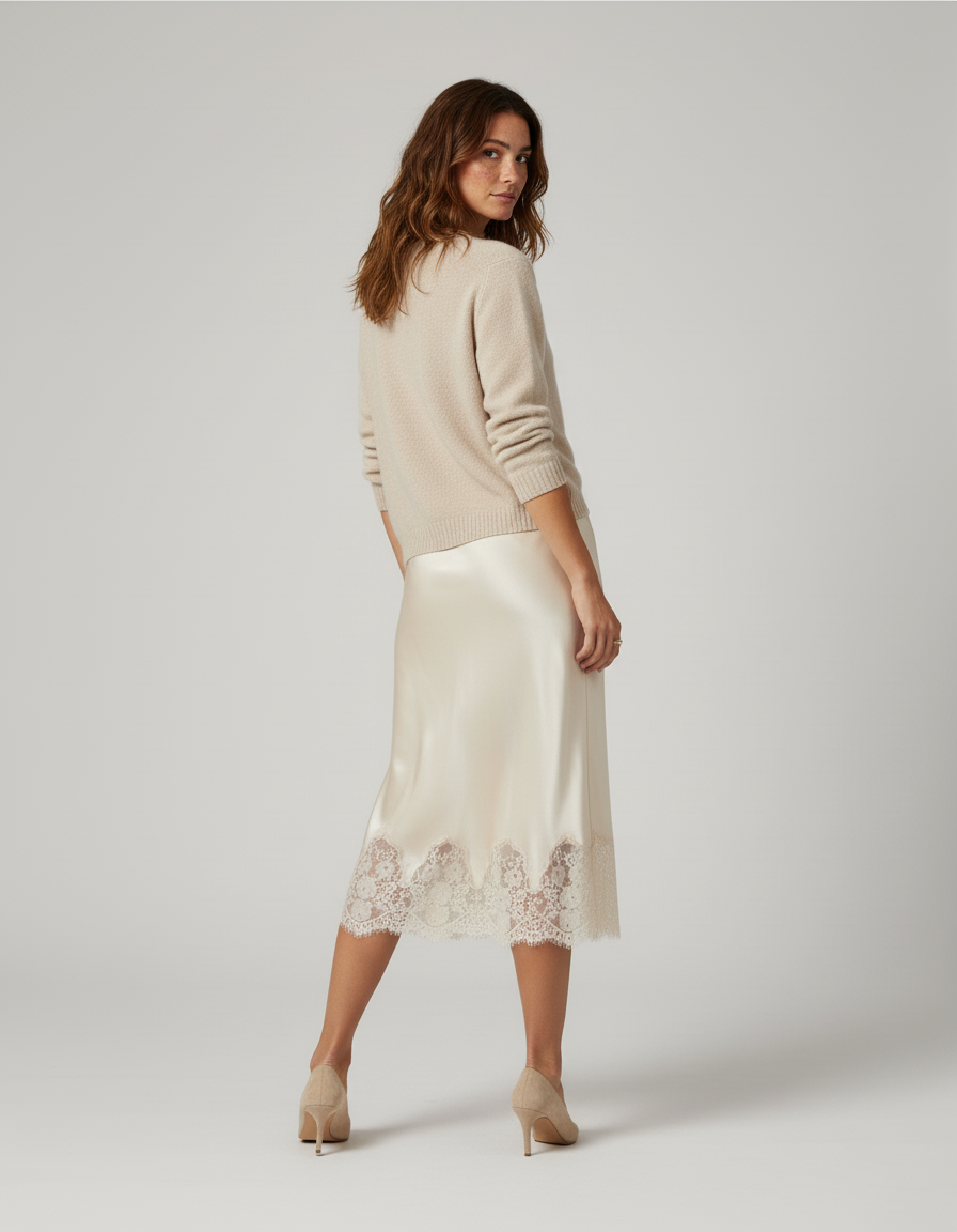 Jupe En Satin Soie Ceinture Elastiquée