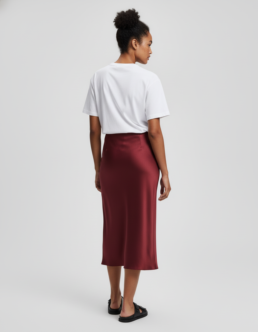 Jupe Satin Bordeaux Fluide Élégante