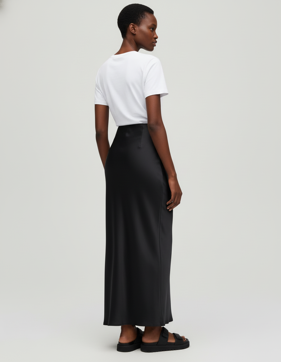 Jupe Crayon Noir Satin