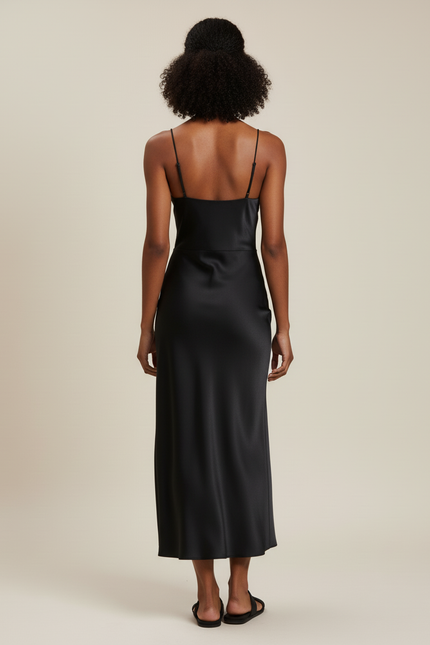 Jupe Midi Satin Noir