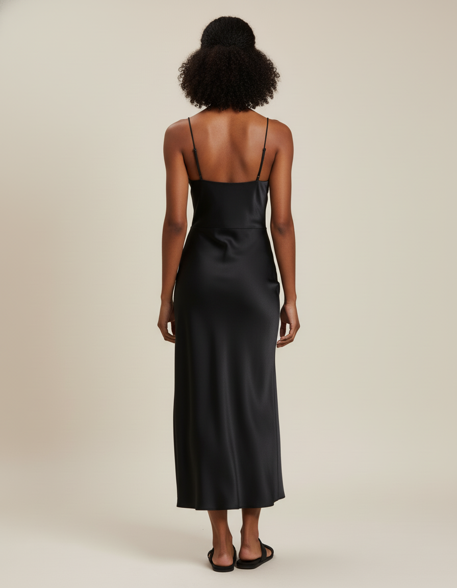 Jupe Midi Satin Noir