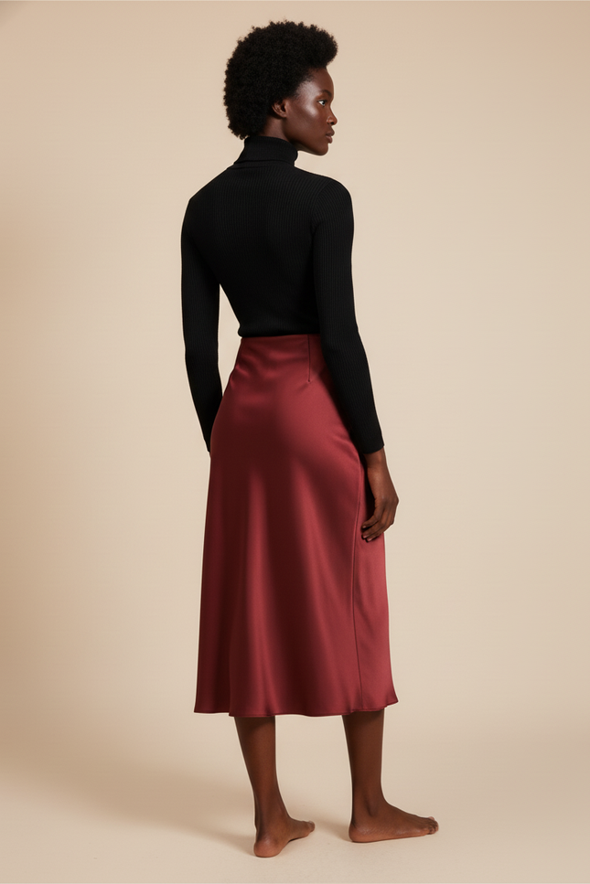 Jupe Satin Rouge Bordeaux