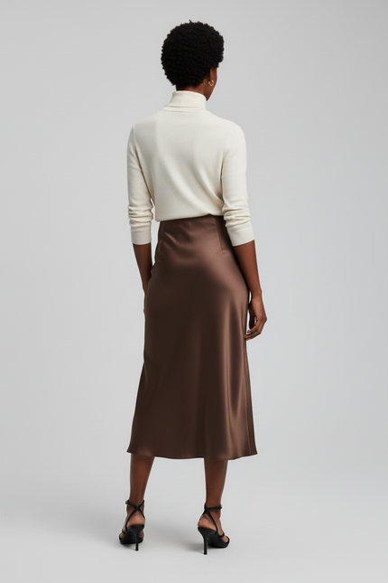 Jupe Satin Marron Fluide Élégante Chaleureuse