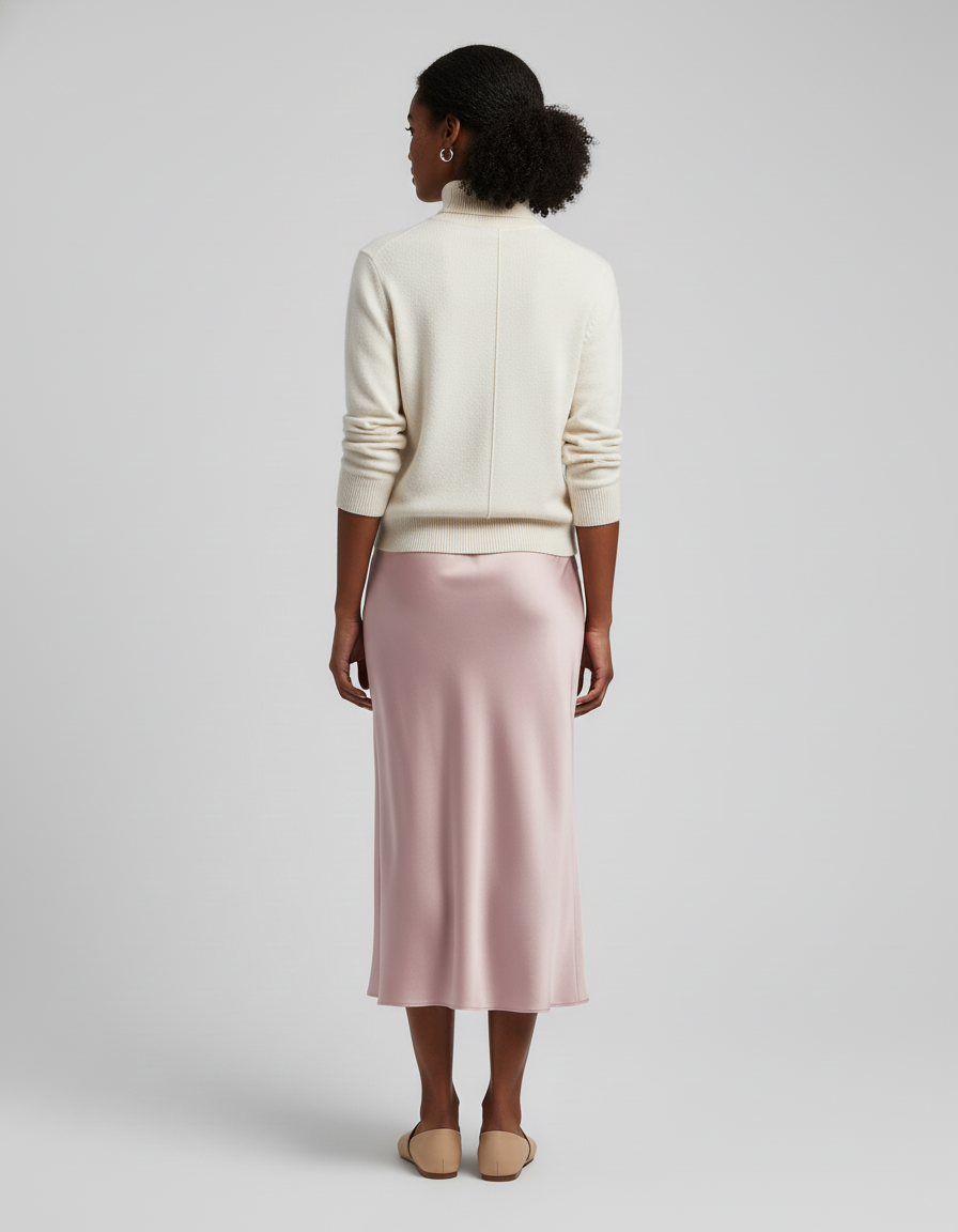 Jupe Satin Fluide Rose Poudré Élégante