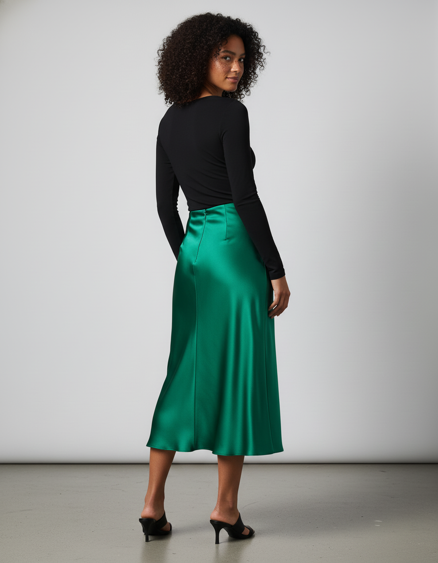 Jupe Satin Verte Fluide Élégante