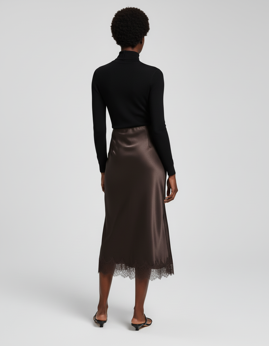 Jupe Longue Satin Dentelle