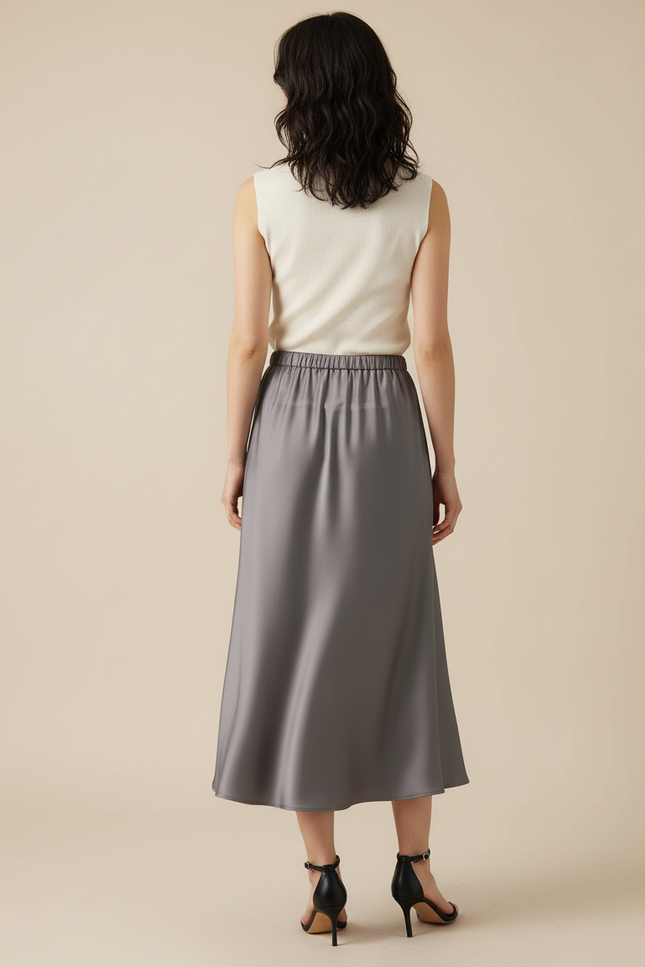 Jupe Satin Grise Fluide Élégante