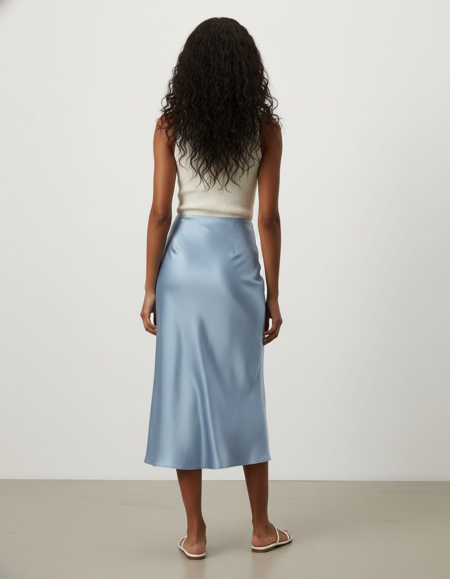 Jupe Satin Bleu Clair Fluide Élégante