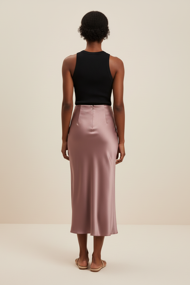 Jupe Satin Rose Poudré Fluide Chic