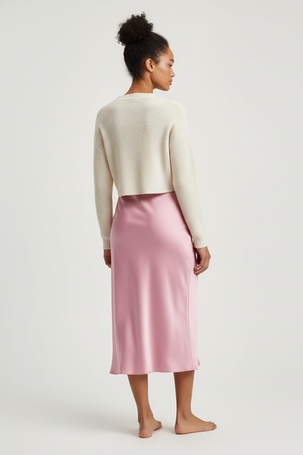 Jupe Satin Rose Fluide Chic