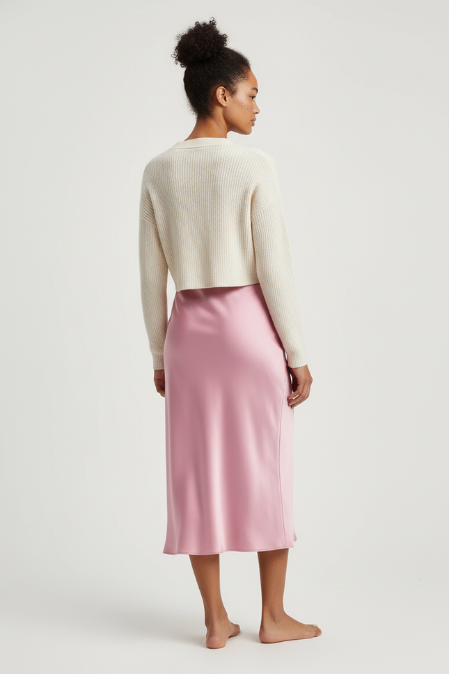 Jupe Satin Rose Fluide Chic