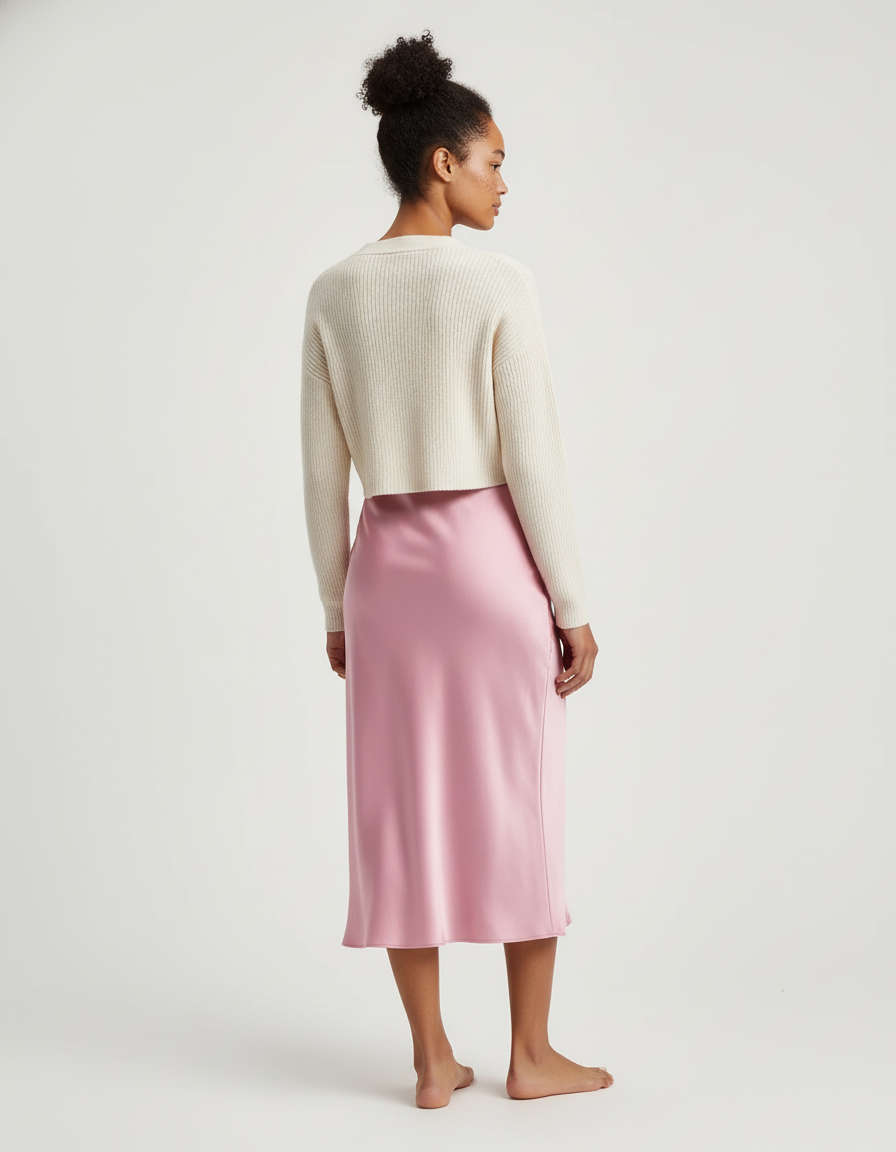 Jupe Satin Rose Fluide Chic