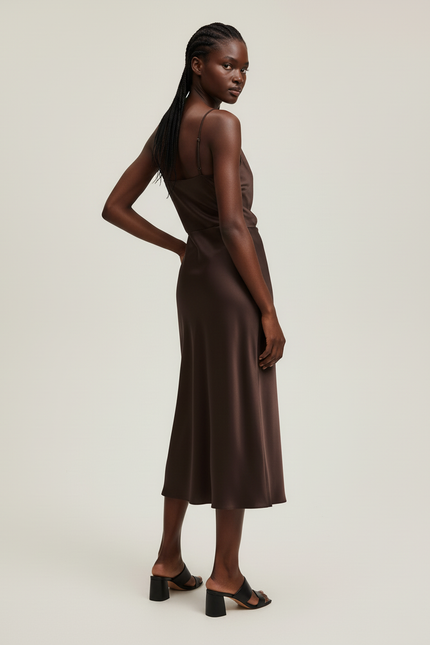 Jupe Satin Longue Marron