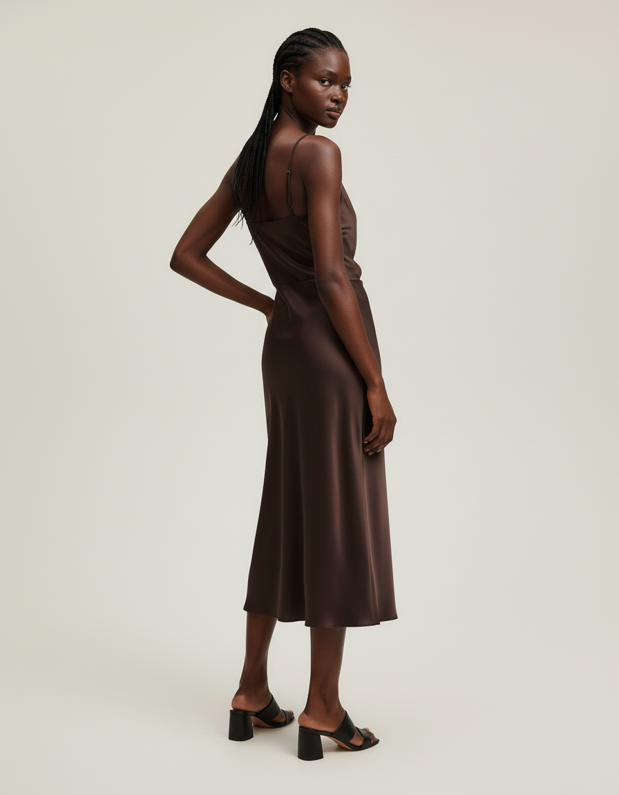 Jupe Satin Longue Marron