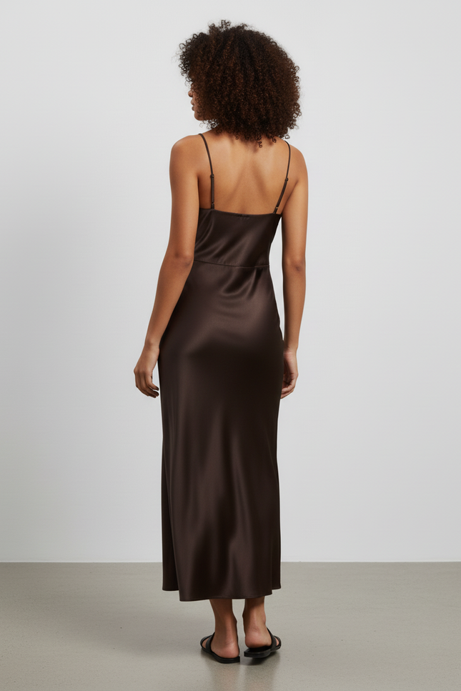 Jupe Satin Marron Fluide Chic