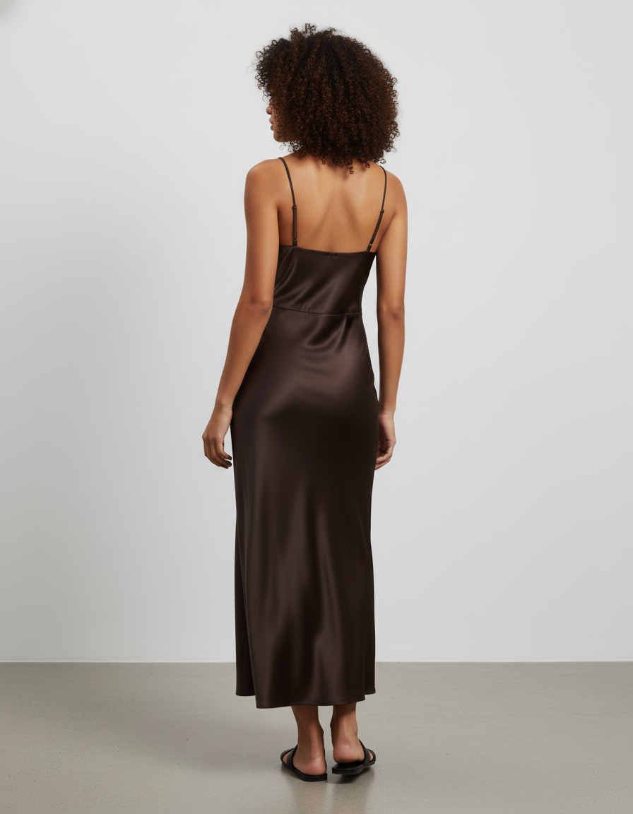 Jupe Satin Marron Fluide Chic