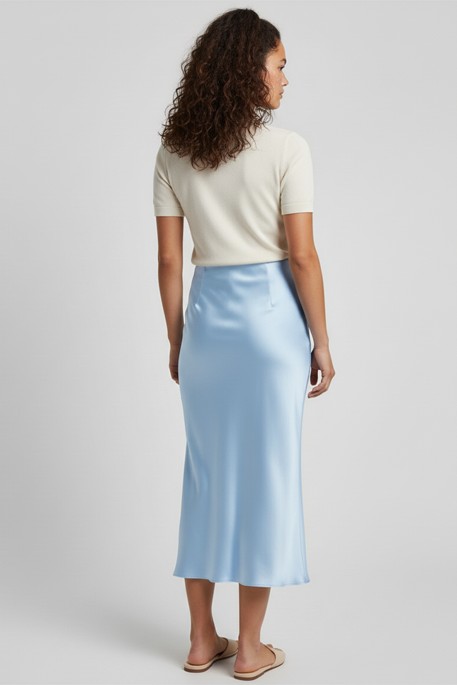 Jupe Satin Bleu Ciel Fluide Chic