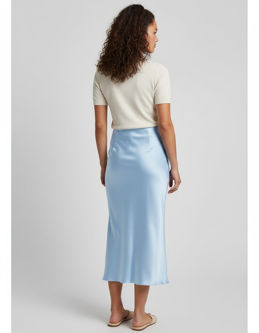 Jupe Satin Bleu Ciel Fluide Chic