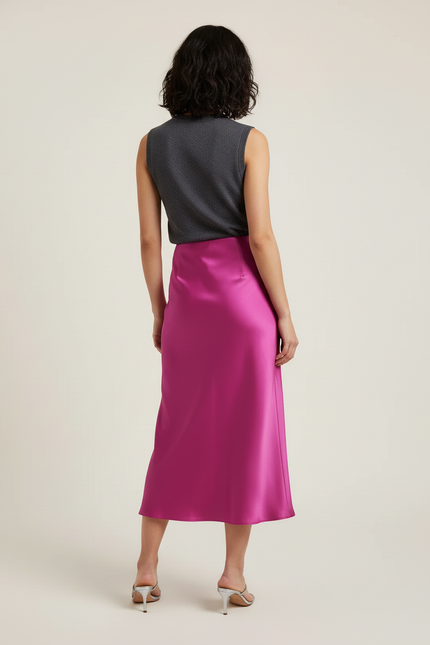 Jupe Satin Fuchsia Fluide Chic