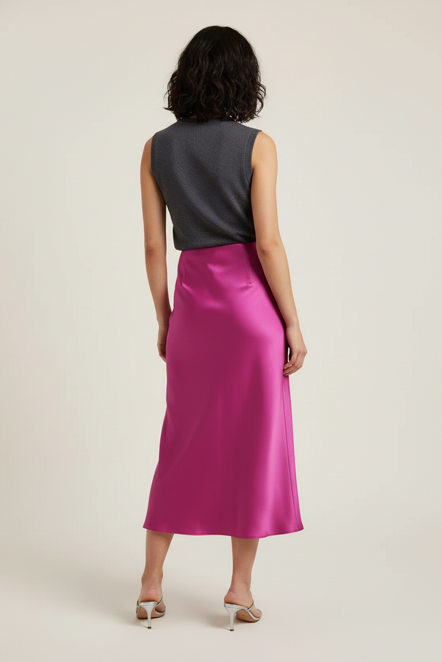 Jupe Satin Fuchsia Fluide Chic