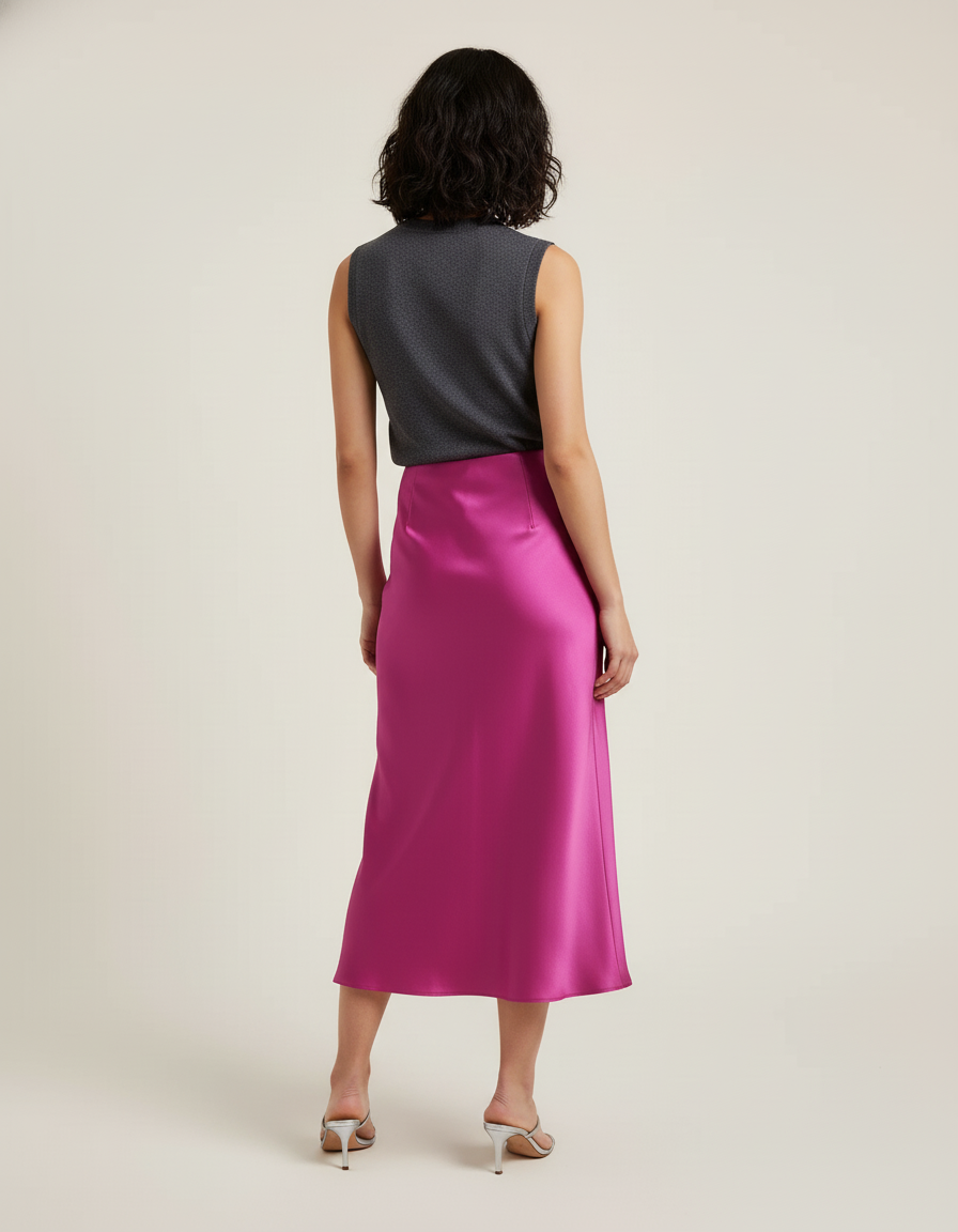 Jupe Satin Fuchsia Fluide Chic