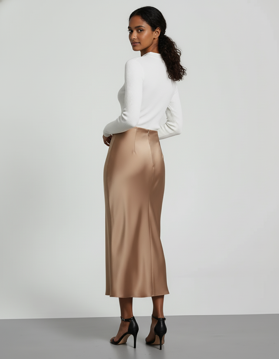 Jupe Satin Fluide Midi Élégante