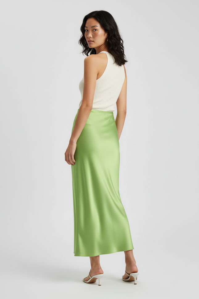 Jupe Satin Verte Fluide Élégante Tendance