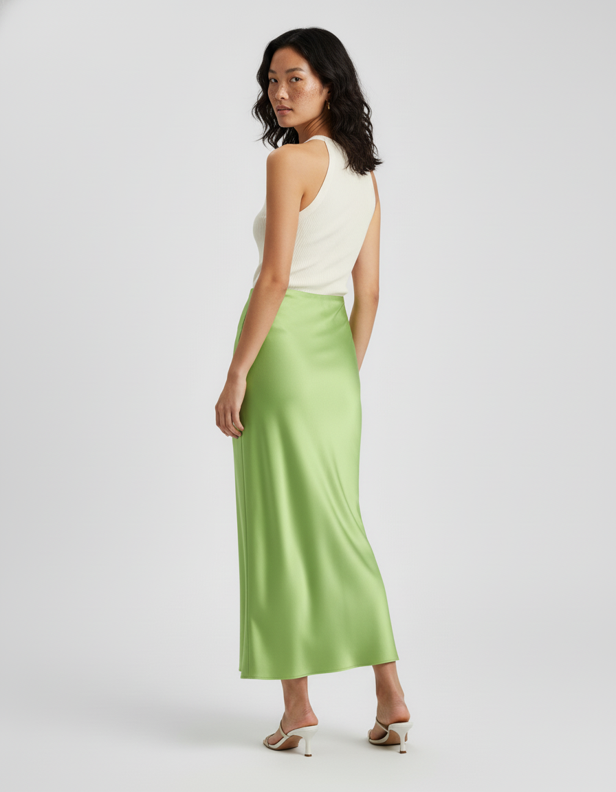 Jupe Satin Verte Fluide Élégante Tendance